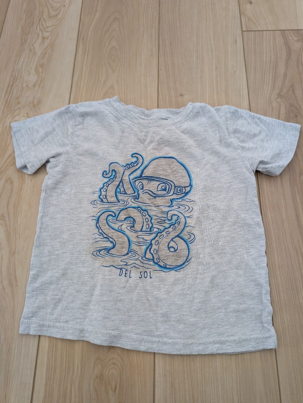 Del Sol Kids' Heather Gray Octopus Graphic Tee (Color Changing Sun), 3T